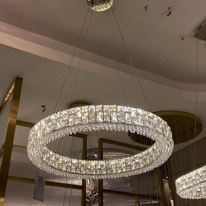 Light Luxury Round/Oval Spliced Crystal Chandelier for Living/Dining Room/Kitchen Island