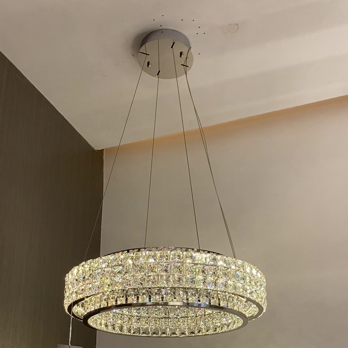 Light Luxury Two-Layered Round/Oval Crystal Chandelier for Living/Dining Room/Kitchen Island