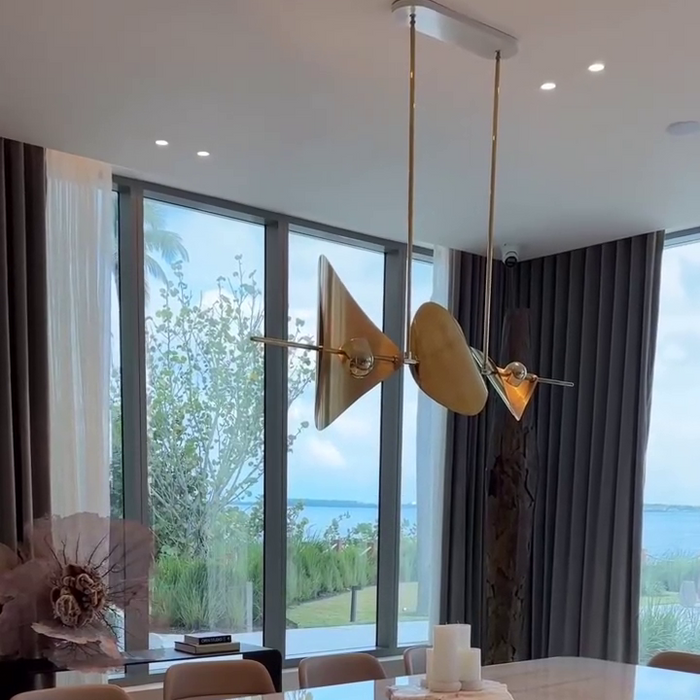 Lámpara de araña lineal minimalista de latón para comedor/isla de cocina
