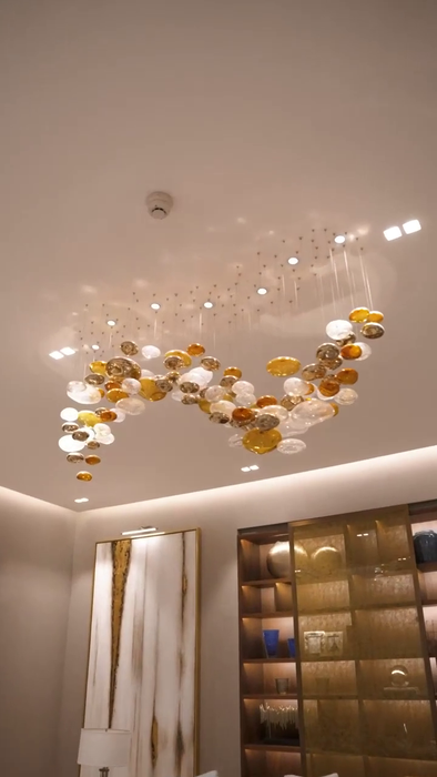 Lampadario galleggiante in vetro colorato di lusso leggero per soggiorno