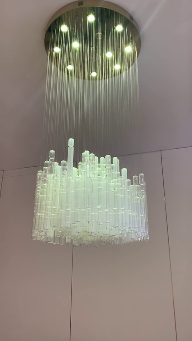 Lámpara de araña de tubo blanca y transparente con diseño de arte creativo moderno para escalera/vestíbulo/sala de estar