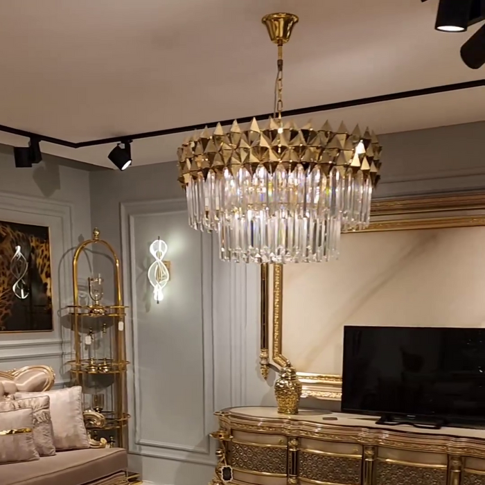 Lampadario di lusso in cristallo con finitura oro rotondo/rettangolare a 1/2 livelli per soggiorno/camera da letto