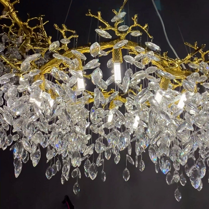 Lámpara de araña de hojas de cristal con rama de anillo de lujo para sala de estar/dormitorio/baño
