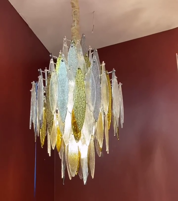 Modern Creative  Glass Maple Leaf Branch Tiered Chandelier For Bedroom/Living Room/Dining Room
