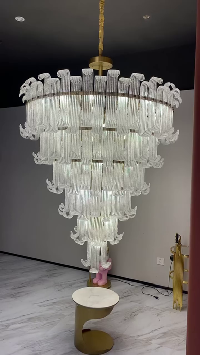Modern Curved Striped Glass Chandelier
