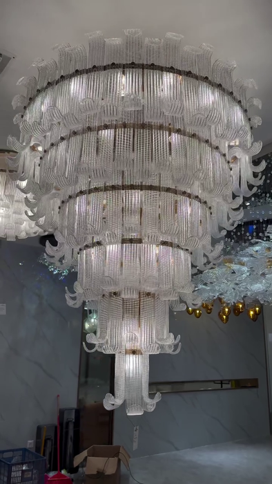 Modern Curved Striped Glass Chandelier