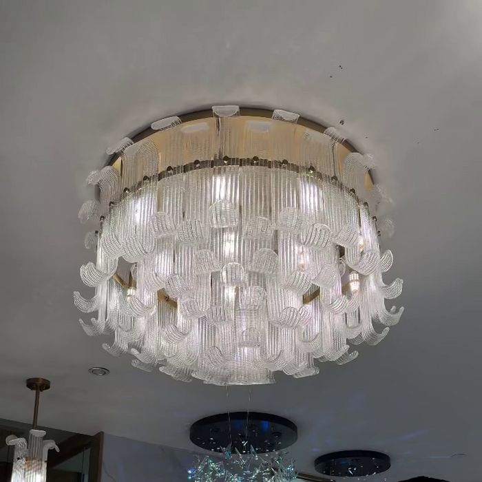 Modern Curved Striped Glass Chandelier