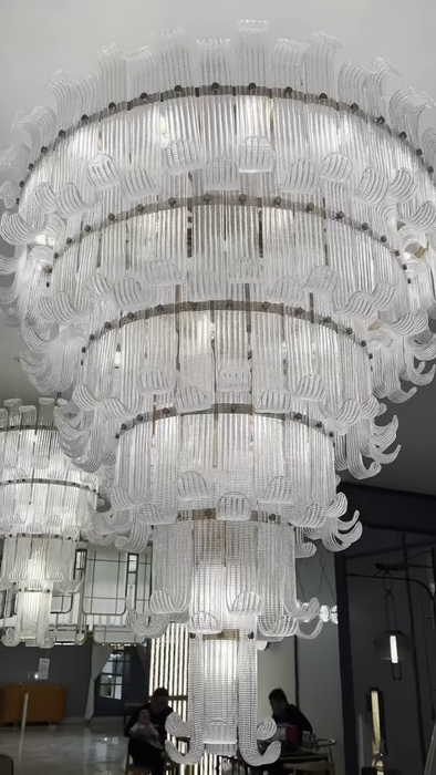 Modern Curved Striped Glass Chandelier