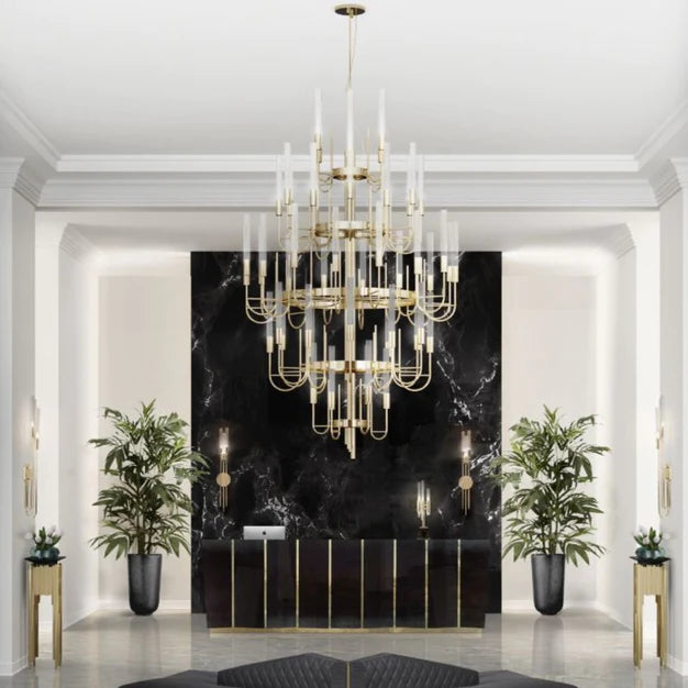 Lampadario di lusso Gala di lusso a 5 livelli con aste di cristallo
