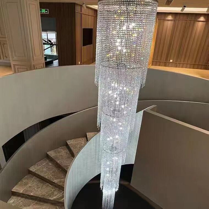 Lampadario di cristallo di lusso extra lungo per scala / Lampadario lungo multistrato a 2 piani