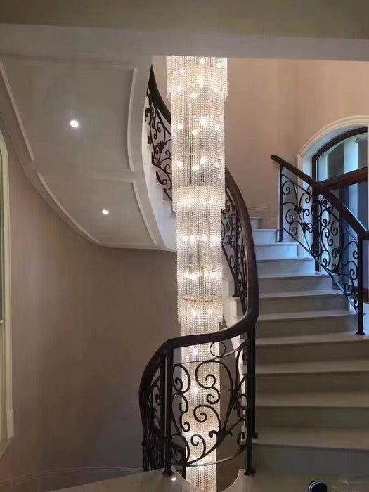 Extra Long Luxury Crystal Chandelier For Staircase / 2 Story Multi-layered Long Light Fixture