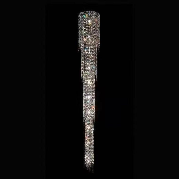 Lámpara de araña de cristal de lujo extra larga para escalera/luminaria larga de múltiples capas de 2 pisos