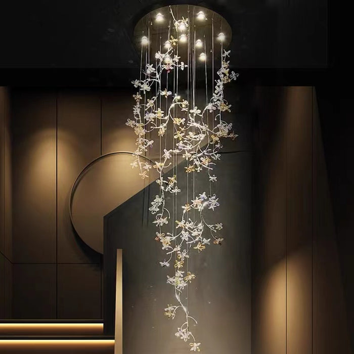 Lampadario di cristallo di lusso con fiori e rami per scale alte/atrio/corridoio
