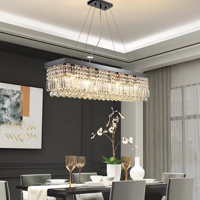Modern Crystal Light Fixtures Retangle Island Chandelier For Kitchen And Dining Room