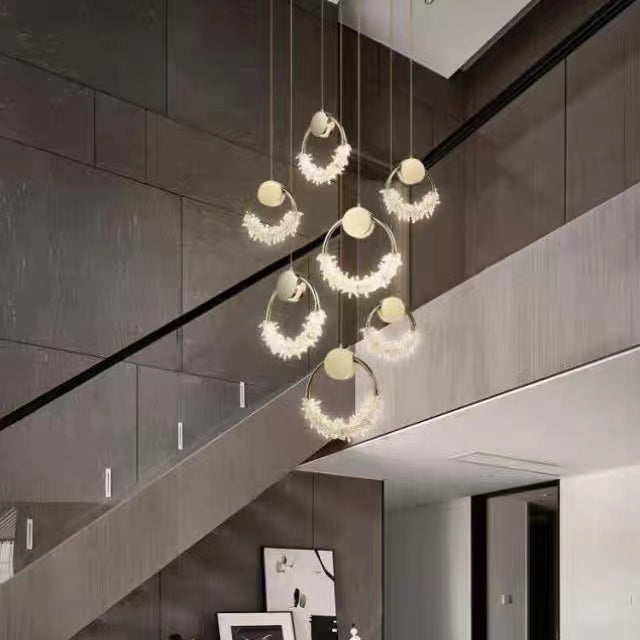 2023 Nuova arte moderna Anello creativo Lampada a sospensione in cristallo Oro/cromo Lampada da ingresso/lampada da comodino