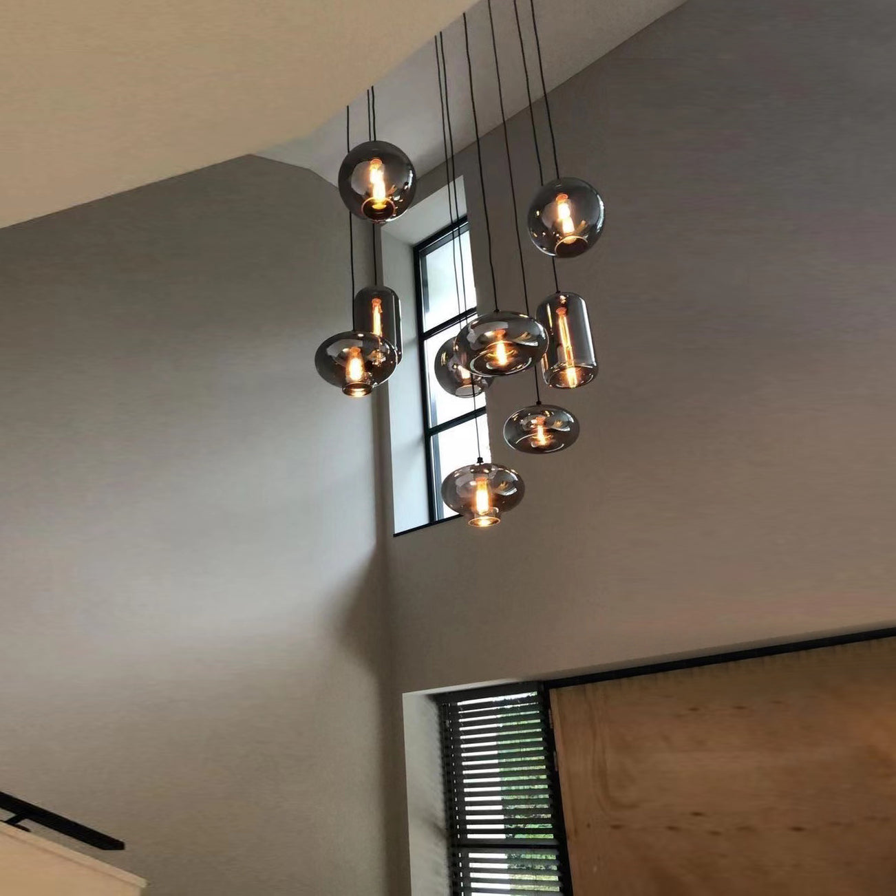 Modern Smoke Gray Glass Pendant Light Fixture Chandelier For 2 Story F ...