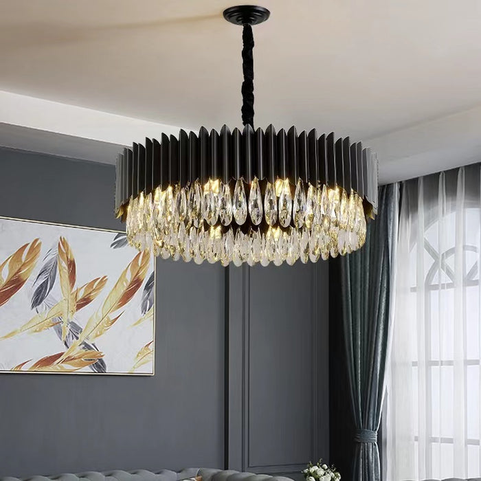 Lámpara de araña de cristal negra moderna, accesorios de iluminación redondos/isla para sala de estar y comedor 