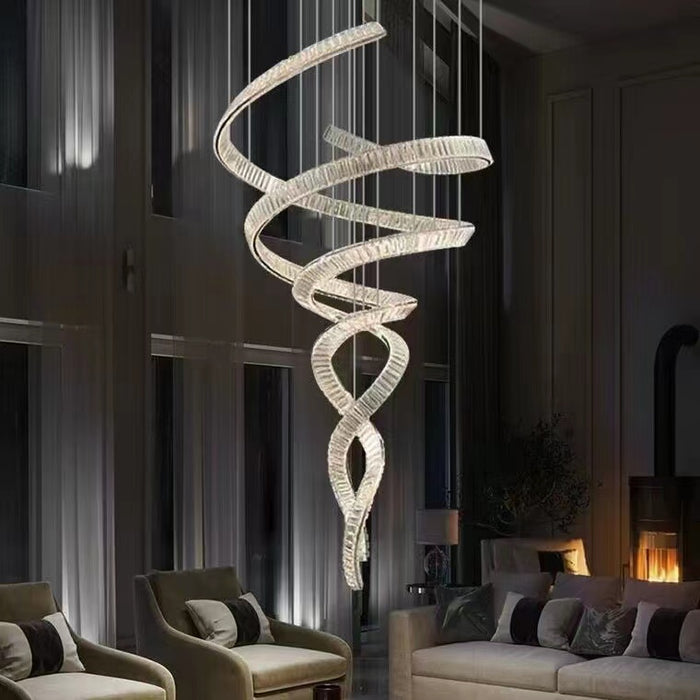 Lámpara de techo para sala de estar y vestíbulo de diseño, elegante candelabro de cristal en espiral para entrada del Hotel