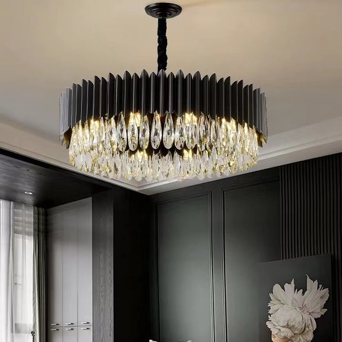 Lámpara de araña de cristal negra moderna, accesorios de iluminación redondos/isla para sala de estar y comedor 