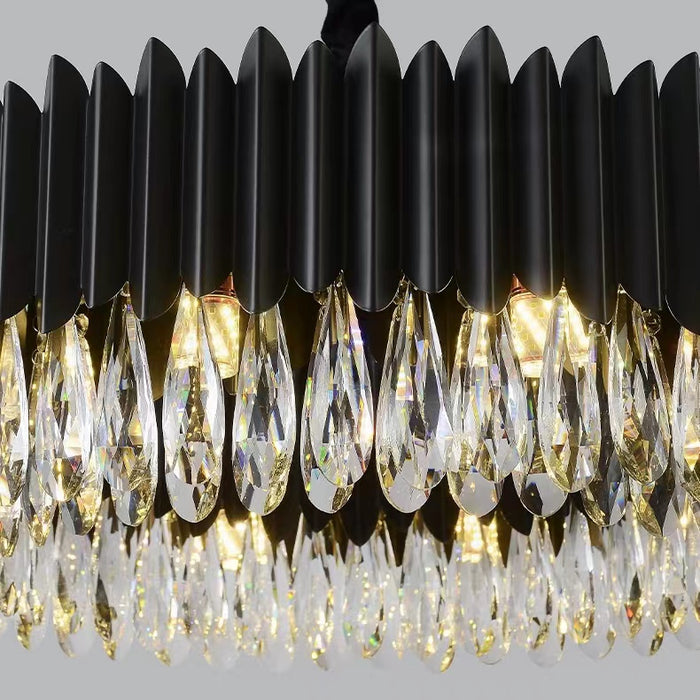Modern Black Crystal Chandelier Round/ Island Light Fixtures For Living And Dining Room
