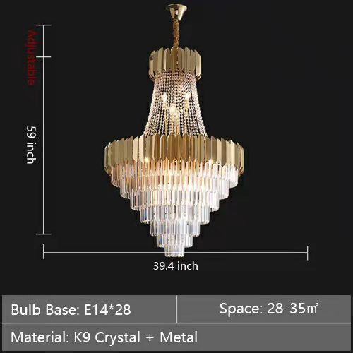 Hallway Golden Crystal Chandelier Luxury Ceiling Lamp for Living Room Staircase
