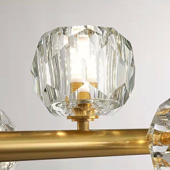 Candelabro de cobre puro de lujo K9, candelabro de cristal para comedor, accesorio de techo de oro moderno, luces de barra molecular populares