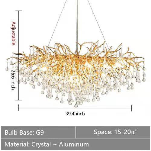Impresionante lámpara de araña de cristal con rama de árbol, lámpara de techo/luz de cristal transparente en forma de lágrima para sala de estar/comedor