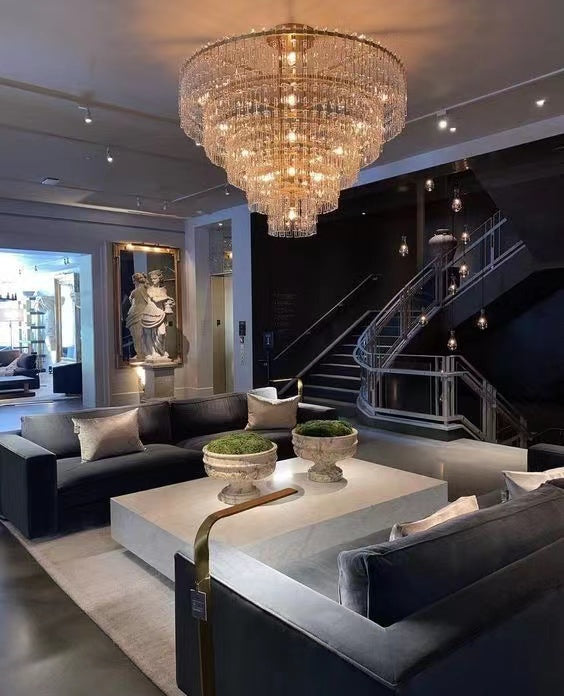 Lampadario di cristallo di grandi dimensioni multistrato di lusso per soggiorno/hotel