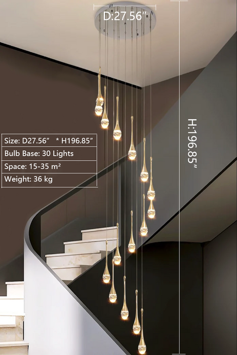 raindrop staircase chandelier 30 lights adjustable wire