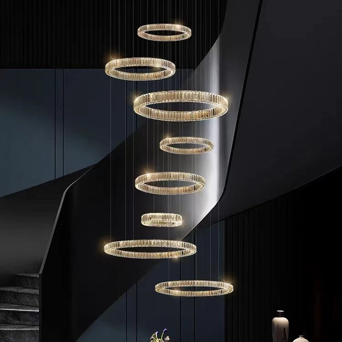 Modern Layered Ring Crystal Chandelier For High Ceiling Living Room /Foryer/Stairscase