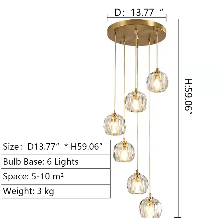 ball shaped staircase chandelier 6 lights 