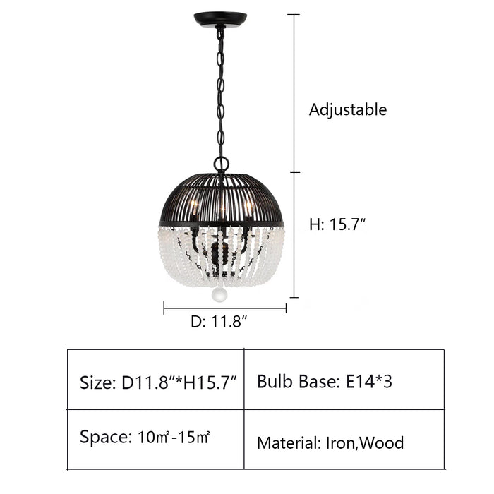 D11.8"*H15.7" chandelier,chandeliers,wooden,wood,wood beads,iron,hollow,candle,cage,bedroom,living room,entryway,foyer,hallway,boho,bohemia,country,art