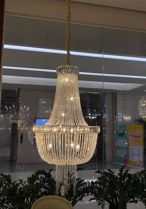 Lámpara de araña de cristal imperio moderna de lujo para vestíbulo/entrada/sala de estar