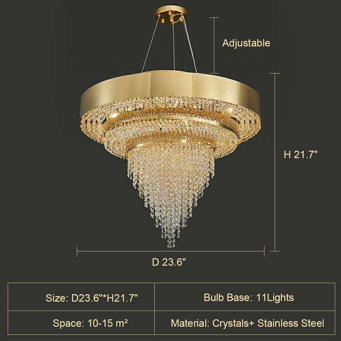 Lampadario ovale decorativo in cristallo rotondo dorato per soggiorno, lampada a sospensione ovale per tavolo da cucina