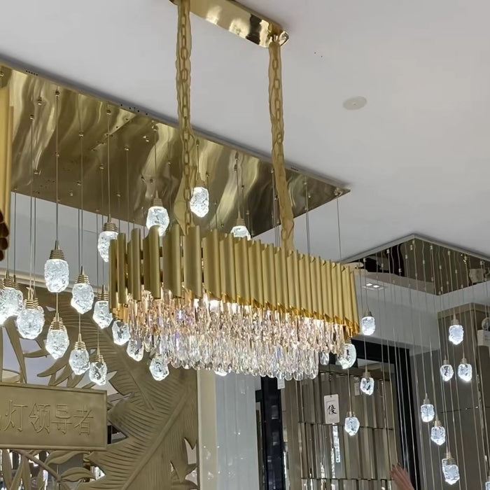 Classic Modern Round/Rectangle Crystal Chandelier in Gold Finish for Living/Dining Room