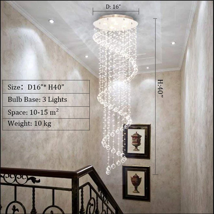Extra Length 40'' Customization Modern Beautiful Shiny Bright Spiral Raindrop Crystal Chandelier For Entryway Staircase Wedding 2 Story Foyer Living room corner Library Breakfast Nook