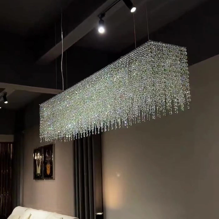 Tassel Crystal Dining Room Chandelier Rectangle Ceiling Light Fixture For Kitchen Island