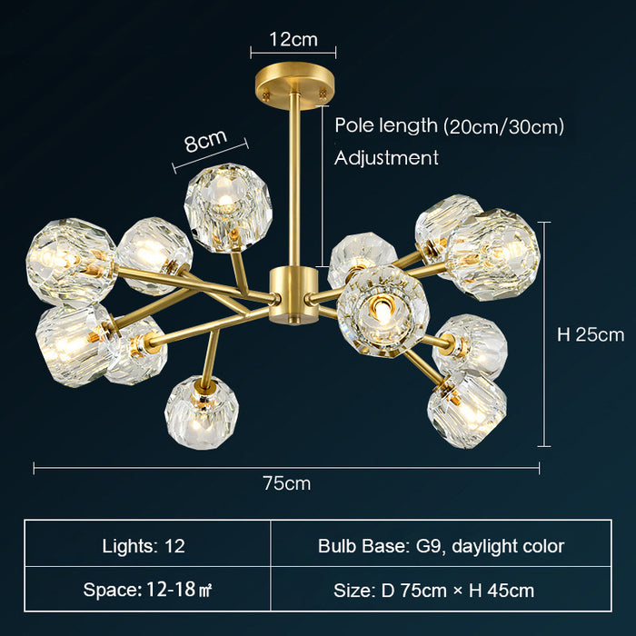 Brass Sputnik Chandelier With K9 Crystals Modern Ceiling Light Fixture