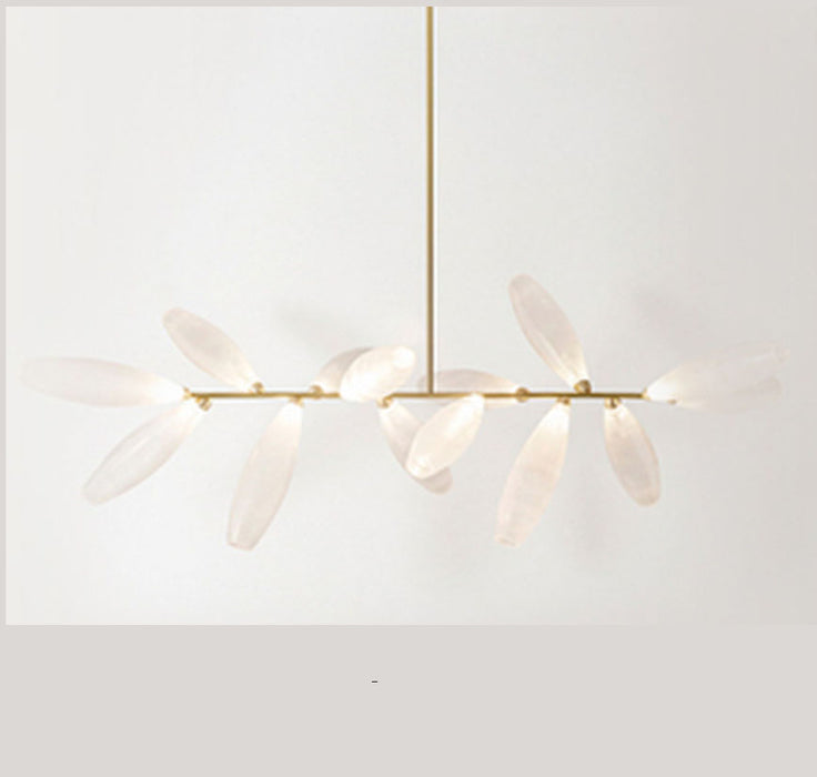 Minimalist Linear Rice Grain Shaped Bulb Iron Chandelier for Dining Room