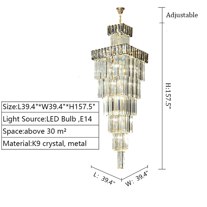 extra length 157.5'' golden liner 4m crystal chandelier for foyer staircase