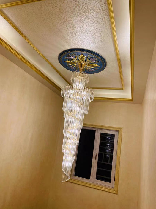 Lyfairs Luxury Extra Large Foyer Spiral Staircase Chandelier Long Crystal Ceiling Light Fixture For Living Room Hall Entrance