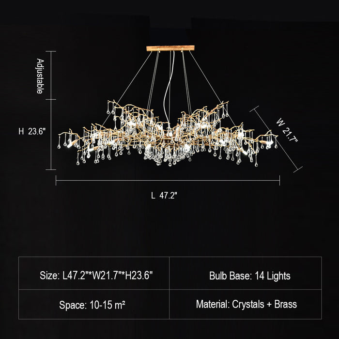 New Style Extra Large Brass Branch Chandelier Light Crystal Drops Pendant Lamp For Living/ Dining Room