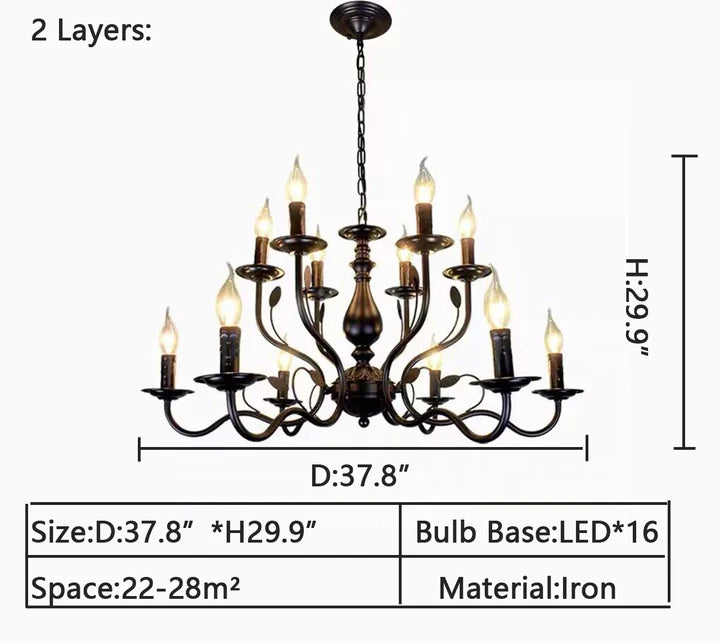 Vintage Country Style Multi-layer Iron Electronic Candle Chandelier for Study / Living Room / Cafe