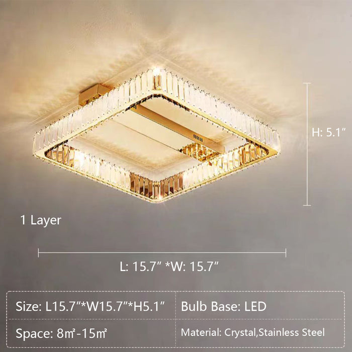 L15.7"*W15.7"*H5.1" chandelier,chandeliers,crystal rod,square,multi-tier,tiers,layers,rectangle,living room,flush mount,ceiling,gold,luxury,modern,bedroom,foyer,entrys