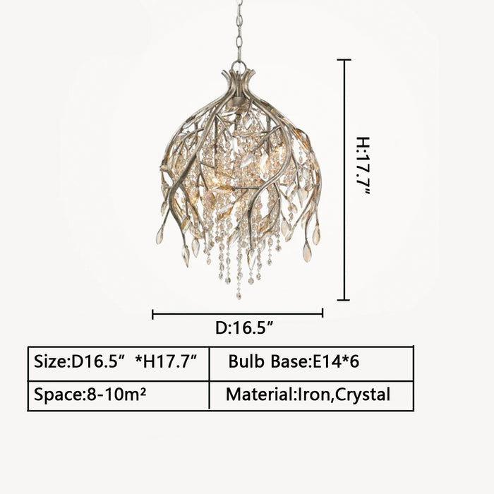 D16.5"*H17.7" chandelier,chandeliers,branch,leaves,crystal pendant,chain,raindrop,chrome