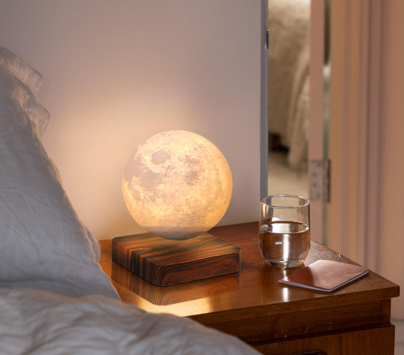 Lámpara de mesa flotante levitante magnética con luz LED de noche de luna con impresión 3D