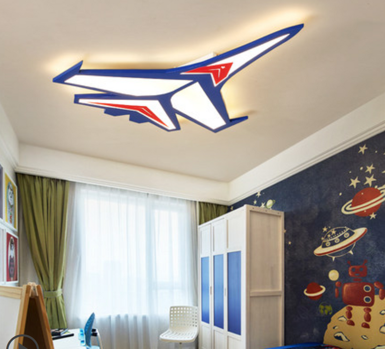 Airplane Modern Art Deco Dimmable LED Ceiling Lamp 4 Lights Ceiling Light Fixture with Controller for Boys Bedroom, Children's Room, Kids Bedroom