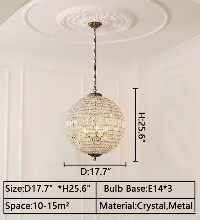 D17.7"*H25.6" chandelier,chandeliers,round,ball,sphere,crystal,metal,light luxury,vintage style,living room/dining room/entryway