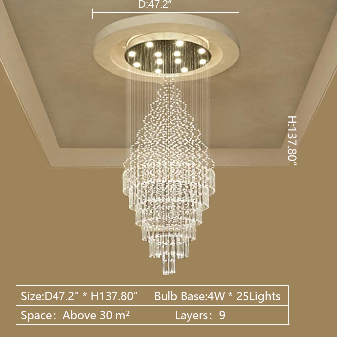 extra large length 137.8inch height crystal chandelier for staircase foyer hotel hallway loft apartment big house
