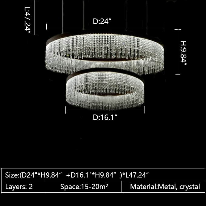 2layers ring crystal chandelier elegant classic 47.24 inch living room bedroom dining room cafe walk-in closet fancy club